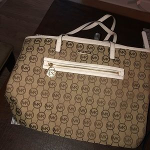 Large White and Tan Michael Kors Tote